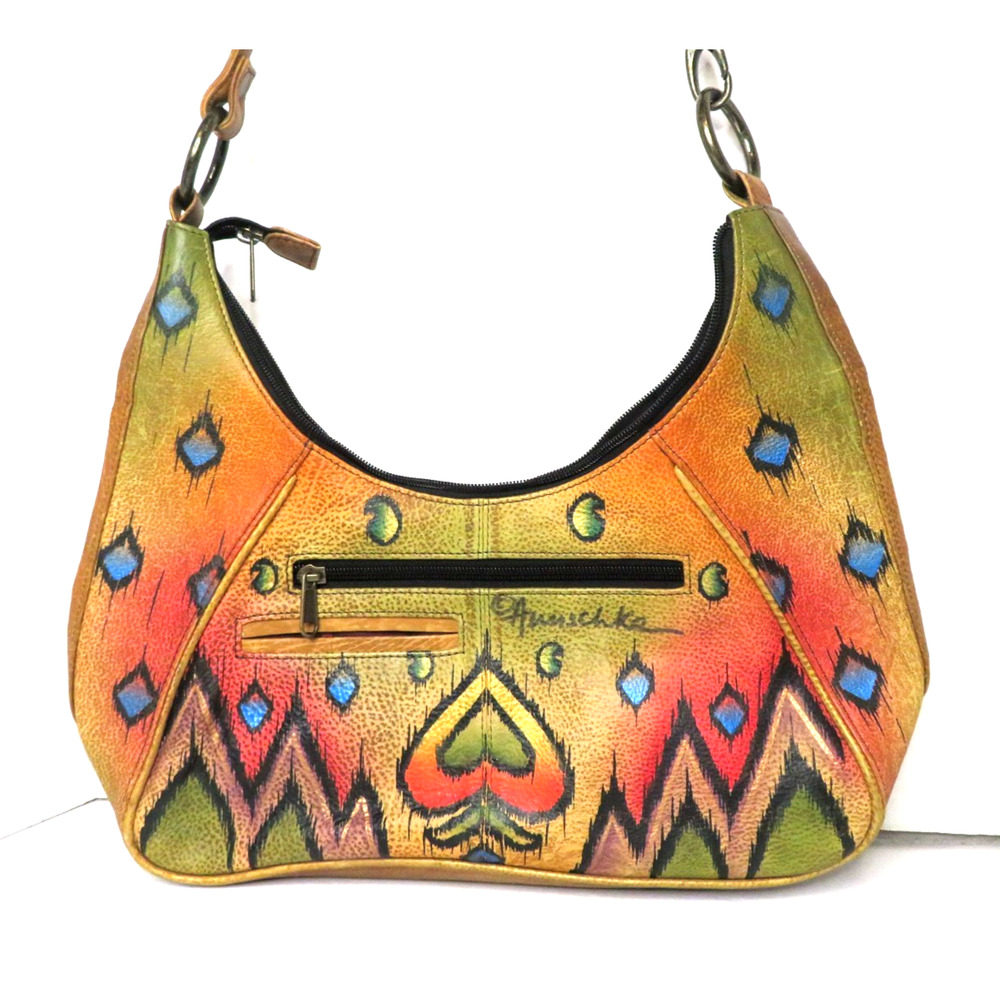 Anuschka Shoulder Bag Fire Spade Paisley Hand Painted Hobo Medium Purse Handbag